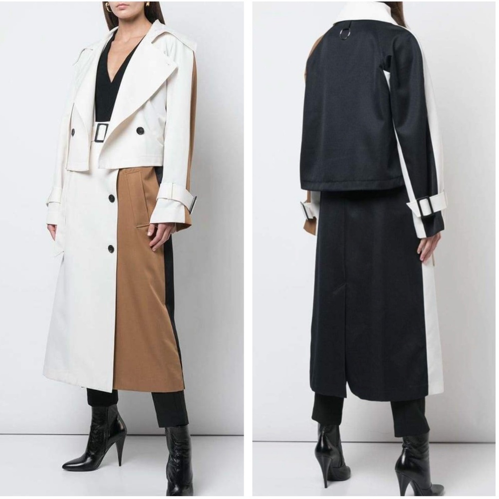 Tibi Black, White, and Brown Trench Coat